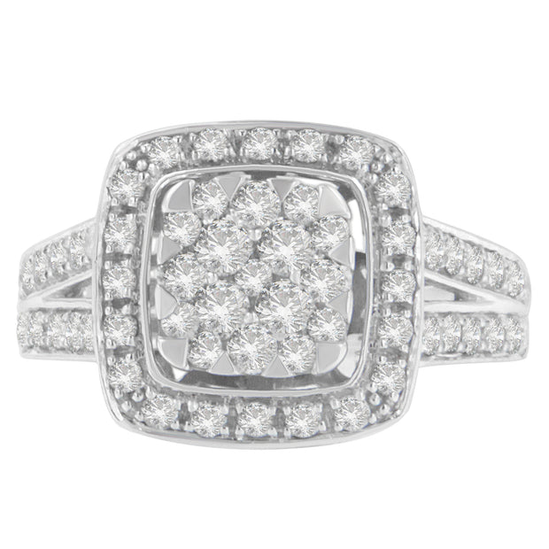 10K White Gold Diamond Cluster Ring (1 Cttw, H-I Color, SI2-I1 Clarity) - Size 6-3/4