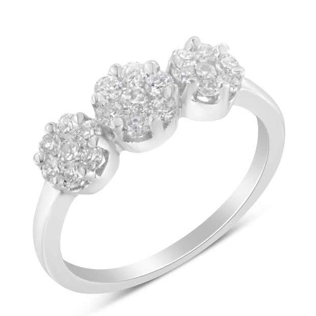 14K White Gold Three-Stone Cluster Diamond Ring (0.7 Cttw, H-I Color, SI2-I1 Clarity) - Size 7
