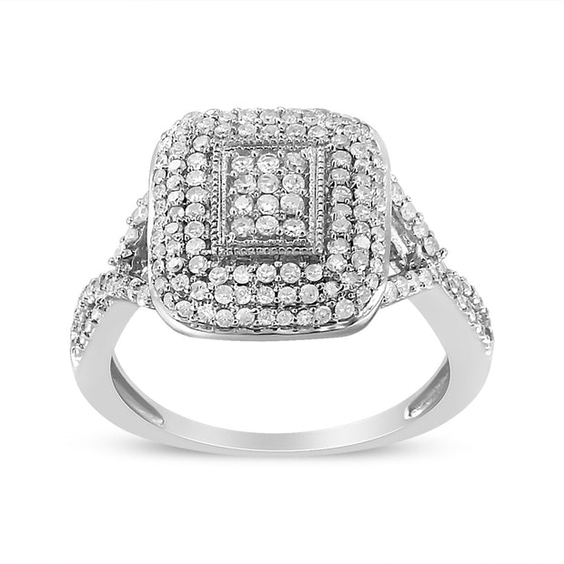 .925 Sterling Silver 1/2 Cttw Round-Cut Diamond Cluster Cushion Ring (I-J , I1-I2) - Size 8