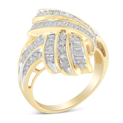 10K Yellow Gold Diamond Bypass Cocktail Ring (1 1/5 Cttw, I-J Color, I2-I3 Clarity) - Size 7