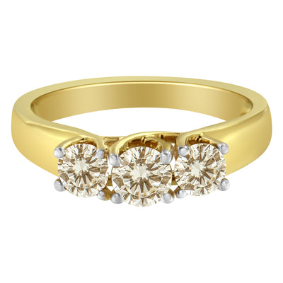 10K Yellow Gold Diamond 3-Stone Ring (1 Cttw, J-K Color, I1-I2 Clarity) - Size 7