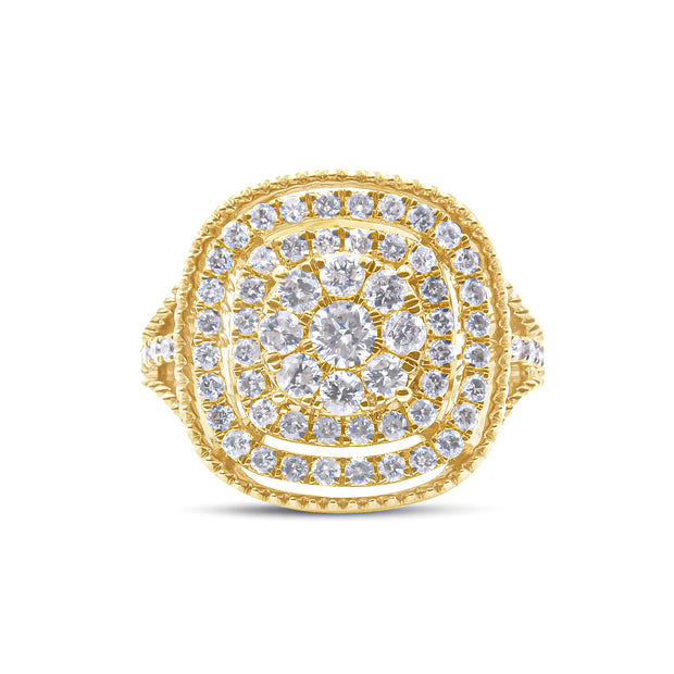 10K Yellow Gold Plated .925 Sterling Silver 1 1/4 Cttw Diamond Cocktail Ring (H-I Color, I1-I2 Clarity) - Size 7