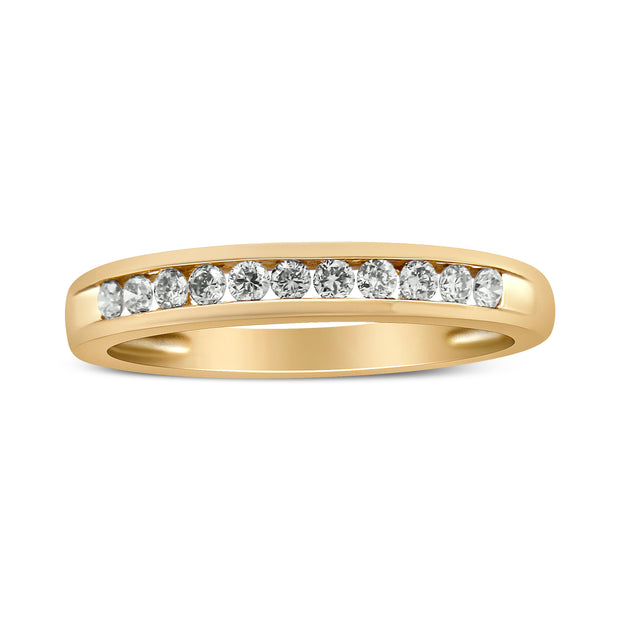 IGI Certified 1/4 Cttw Diamond 10K Yellow Gold Channel Set Band Style Ring (J-K Color, I2-I3 Clarity) - Size 7