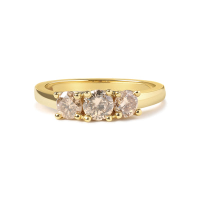 10K Yellow Gold 1.00 Cttw Champagne Diamond 3-Stone Band Ring (J-K Color, I1-I2 Clarity)  - Size 7