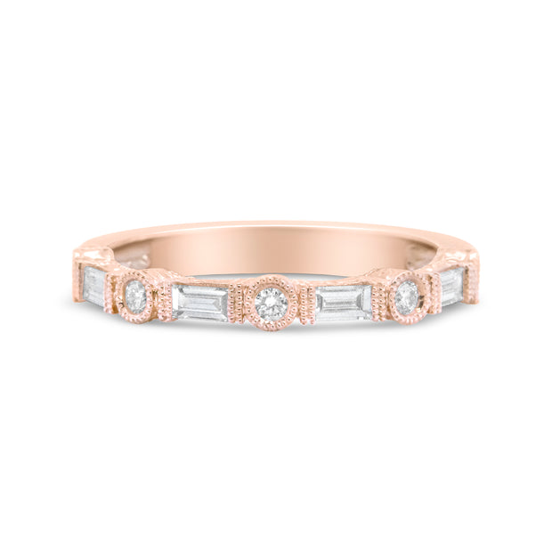 14K Rose Gold 3/8 Cttw Baguette and Round Diamond Bridal Band - (H-I Color, VS1-VS2 Clarity) - Size 6.75