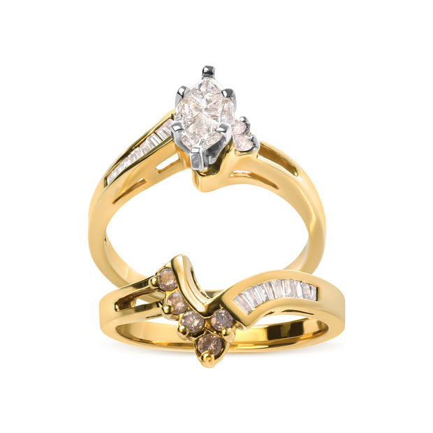 14K Two Tone 3/4 Cttw Diamond Engagement Ring Set (H-I Color, SI1-SI2 Clarity)