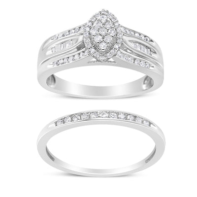 .925 Sterling Silver 1/2 Cttw Round and Baguette-Cut Diamond Engagement Bridal Set (I-J Color, I1-I2 Clarity) - Size 8