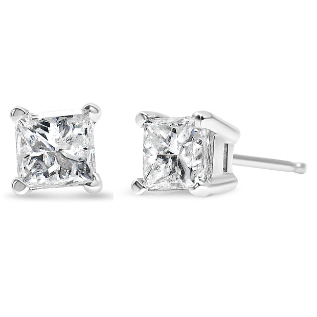 AGS Certified 2/5 Cttw Princess Cut Diamond 14K White Gold 4-Prong Solitaire Square Stud Earrings (L-M Color, I1-I2 Clarity)
