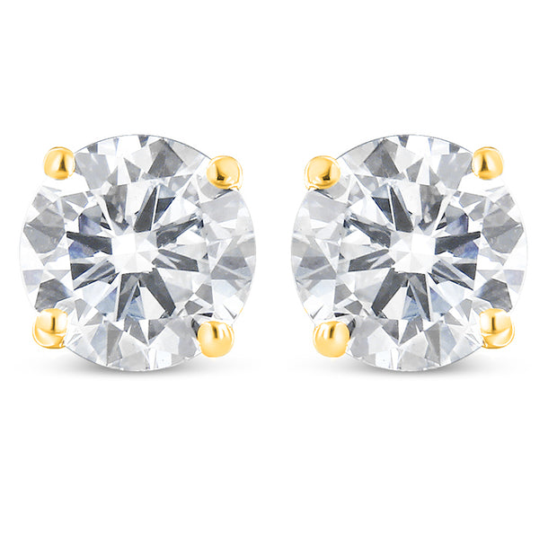 AGS Certified 2.00 Cttw Round Brilliant-Cut Diamond 14K Yellow Gold Classic 4-Prong Solitaire Stud Earrings with Screw Backs (H-I Color, I1-I2 Clarity)