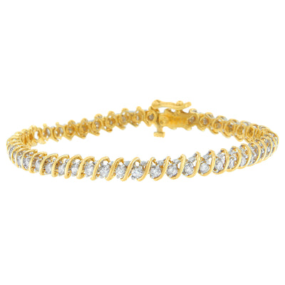 18K Yellow Gold Round Cut Diamond Spiral Link Bracelet (2.00 cttw, I-J Color, I1-I2 Clarity)