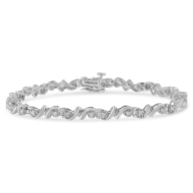 American Jewelry | .925 Sterling Silver 1/2 Cttw Diamond Contoured Double Wave Link 7" Tennis Bracelet (I-J Color, I3 Clarity)