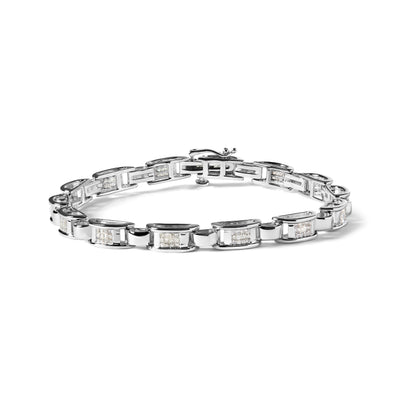 14K White Gold 1.00 Cttw Princess-Cut Diamond Link Bracelet (I-J Color, I1-I2 Clarity) - Size 7.25
