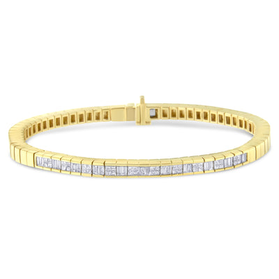 14K Yellow Gold 1-1/10 Cttw Princess & Baguette Cut Diamond 7" Alternating Stone Eternity Tennis Bracelet (G-H Color, VS1-VS2 Clarity)