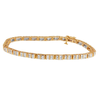 14K Yellow Gold Round and Baguette-Cut Diamond Bracelet (2.00 cttw, H-I Color, SI2-I1 Clarity)