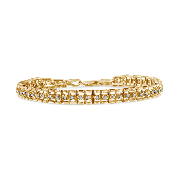 10K Yellow Gold Plated .925 Sterling Silver 2.0ct TDW Diamond Double-Link 7" Tennis Bracelet (I-J Color, I3 Clarity)