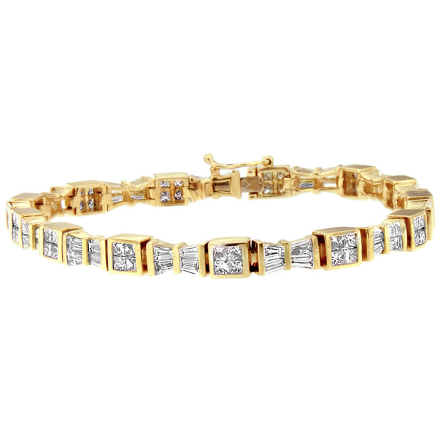 14K Yellow Gold Princess and Baguette Cut Diamond Bow Bracelet (5 3/4 cttw, H-I Color, SI1-SI2 Clarity)