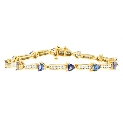 14K Yellow Gold Round Cut Diamond and Tanzanite Tennis Bracelet (5.00 cttw, H-I Color, I1-I2 Clarity)