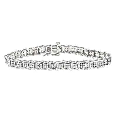 10k White Gold 2 cttw Diamond Fan-Shaped Link Tennis Bracelet (I-J Clarity, I3 Color) - Size 7.25"