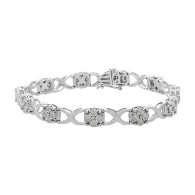 Sterling Silver Rose-Cut Diamond Love Locks Link Bracelet (1.00cttw,I-J color,I3-Promo clarity)