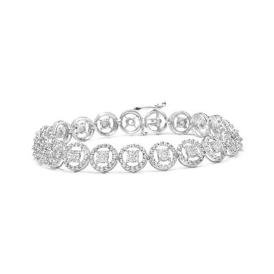 .925 Sterling Silver 1/2 Cttw Diamond Nested Circle Miracle Set Open Wheel 7.25" Fashion Link Bracelet (I-J Color, I3 Clarity)