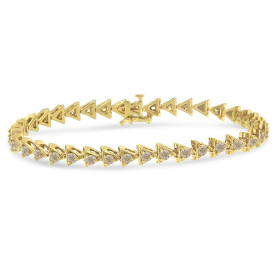 10K Yellow Gold Plated .925 Sterling Silver 3.0 Cttw Diamond Triangle Link Tennis Bracelet (I-J Color, SI2-I1 Clarity) - Size 7.25" Inches