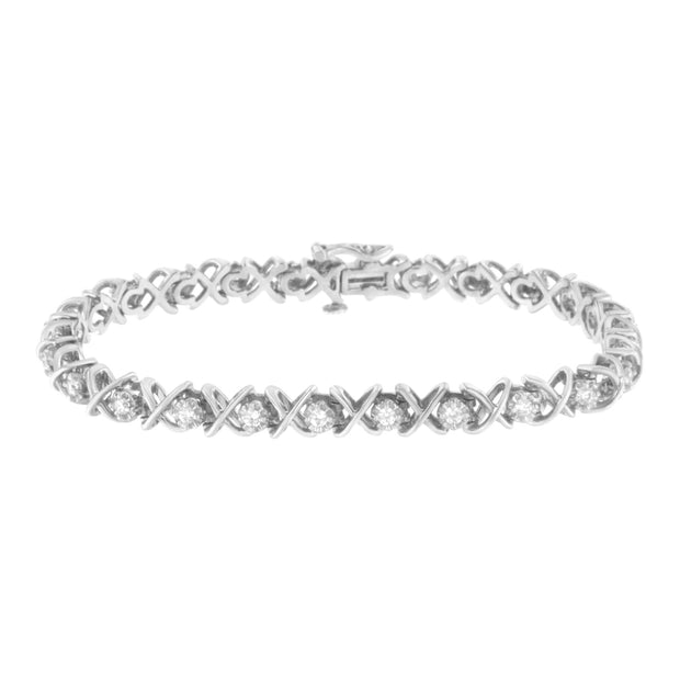 .925 Sterling Silver 1 cttw Brilliant Round-Cut Diamond "X" Link Bracelet (I-J Clarity, I2-I3 Color) - Size 7"
