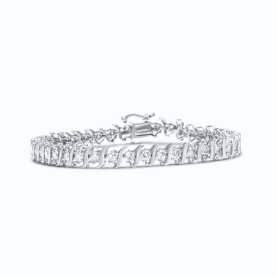 .925 Sterling Silver 4.00 Cttw Round-Cut Diamond "S"-Link Tennis Bracelet (I-J Color, I3 Clarity) - Size 7"
