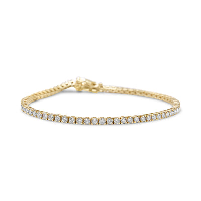 14K Yellow Gold Plated .925 Sterling Silver 3 cttw Diamond Tennis Bracelet - Size 7.25"