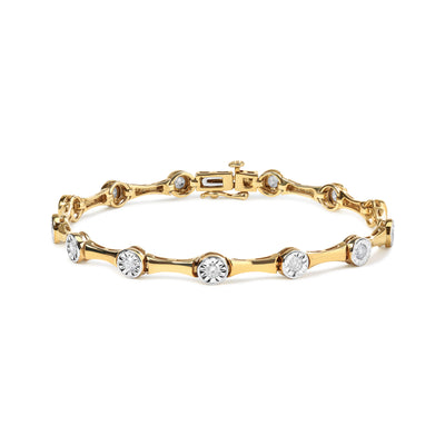 10K Yellow Gold Plated .925 Sterling Silver 1.0 Cttw Miracle Set Diamond Bezel Style Station Link Bracelet (H-I Color, I3 Clarity) - Size 7"