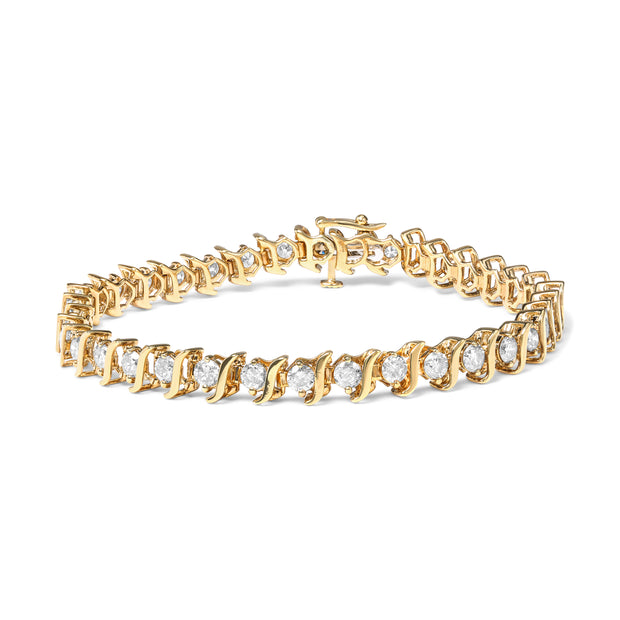 10K Yellow Gold Plated .925 Sterling Silver 5.00 Cttw Diamond S-Link Bracelet (K-L Color, I2-I3 Clarity) Size 7.25"