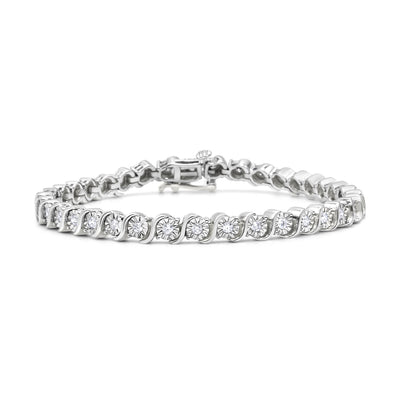 .925 Sterling Silver 1/4 Cttw Diamond Round Miracle Plate and "S" Link Tennis Bracelet (I-J Color, I2- I3 Clarity) - 7"
