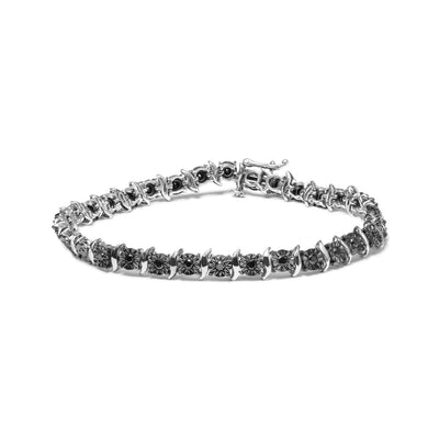 .925 Sterling Silver 1/4 Cttw Treated Black Diamond Tennis 7" Inches Bracelet (Black Color, I3 Quality) | American Jewelry 