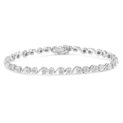 .925 Sterling Silver 1/10 Cttw Round Diamond "S" Link Miracle Plate Tennis Bracelet (I-J Color, I3 Clarity) - 7-1/4"