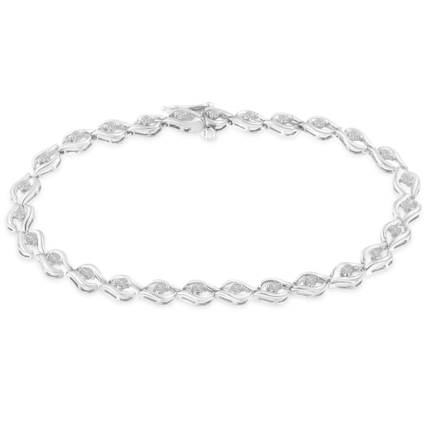 .925 Sterling Silver 1/2 Cttw Rose Cut Diamond Almond Shape Link Tennis Bracelet (I-J Color, I3 Clarity) - 7” 