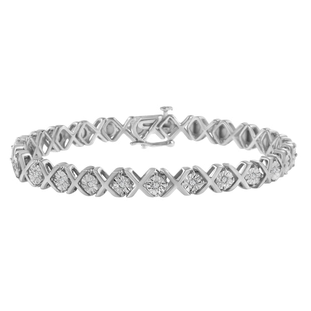 .925 Sterling Silver 1/10 cttw Miracle-Set Round-Cut Diamond "X" Link Tennis Bracelet (I-J color, I2-I3 clarity) - 7.25"