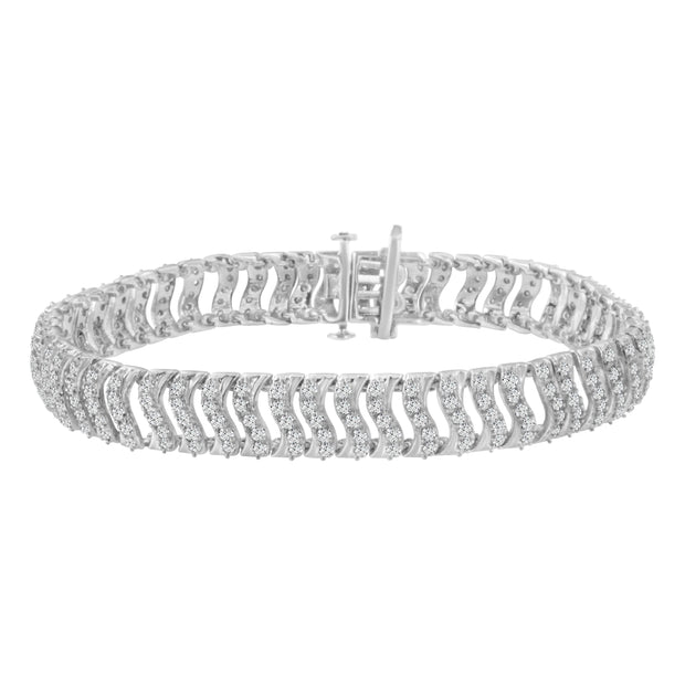 .925 Sterling Silver 3.0 Cttw Diamond Chevron "S" Wave Link Bracelet (I-J Color, I1-I2 Clarity) - 7.25