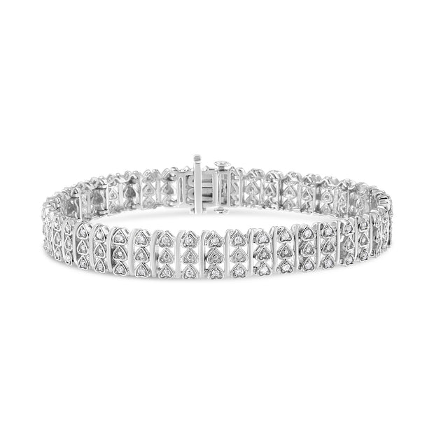 .925 Sterling Silver 1.00 Cttw Diamond Multi Row Heart Link Bracelet (H-I Color, I1-I2 Clarity) - 7.25" Inches