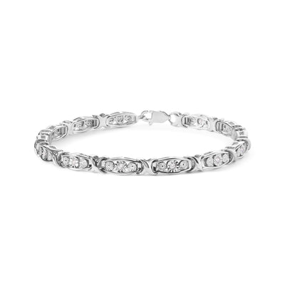 .925 Sterling Silver 1/4 Cttw Round Diamond Link Bracelet - Size 7.50" - (I-J Color, I2-I3 Clarity)