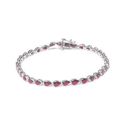 American Jewelry | .925 Sterling Silver Bezel Set Pear Shaped Lab Created Pink Ruby Link Bracelet (AAA+ Quality) - Size 7.25"