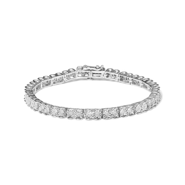 American Jewelry | .925 Sterling Silver 1/10 Cttw Miracle Set Diamond Double Box Link Tennis Bracelet (I-J Color, I2-I3 Clarity) - Size 7.25"