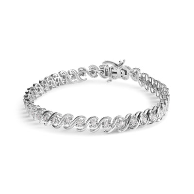 .925 Sterling Silver 1/4 Cttw Miracle Set Diamond and Beaded 7.25" Tennis Bracelet (I-J Color, I2-I3 Clarity)