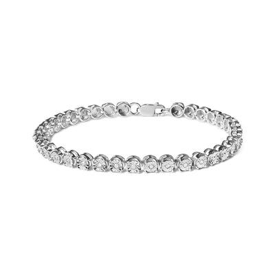 .925 Sterling Silver 1/10 Cttw Miracle Set Diamond and Bead Link 7.25" Tennis Bracelet (I-J Color, I2-I3 Clarity)