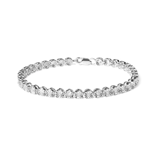 American Jewelry | .925 Sterling Silver 1/4 Cttw Miracle-Set Diamond Starburst Round Link Tennis Bracelet (I-J Color, I2-I3 Clarity) - Size 7.25" 