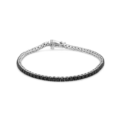 .925 Sterling Silver 4.0 Cttw 4-Prong Set Treated Black Round-Cut Diamond Classic Tennis Bracelet (Black Color, I2-I3 Clarity) - 7.25"