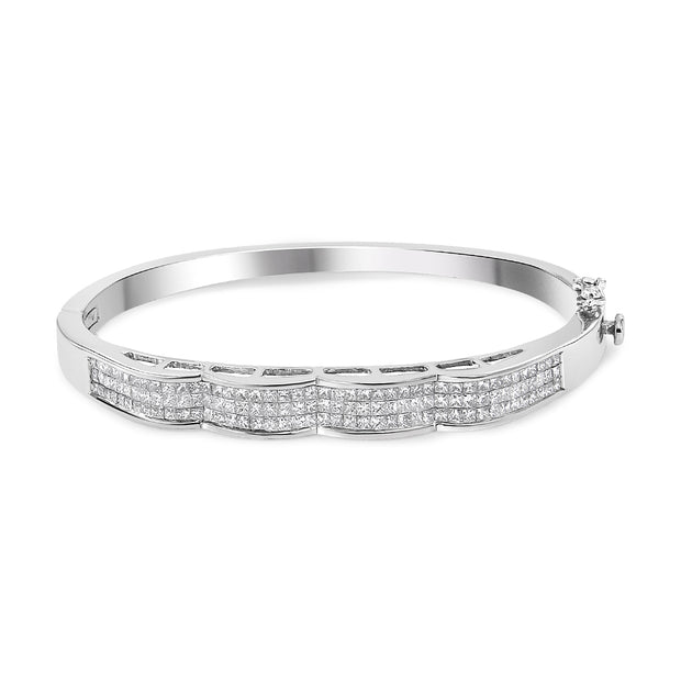 14K White Gold 3 1/3 Cttw Invisible Set Princess-Cut Diamond Wave Bangle Bracelet (H-I Color, SI1-SI2 Clarity) - Size 7"