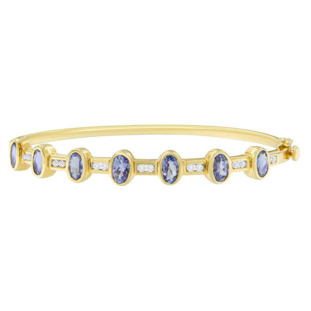 14K Yellow Gold Round-Cut Diamond and Tanzanite Bracelet (3.44 cttw, H-I Color, VS2-SI1 Clarity)