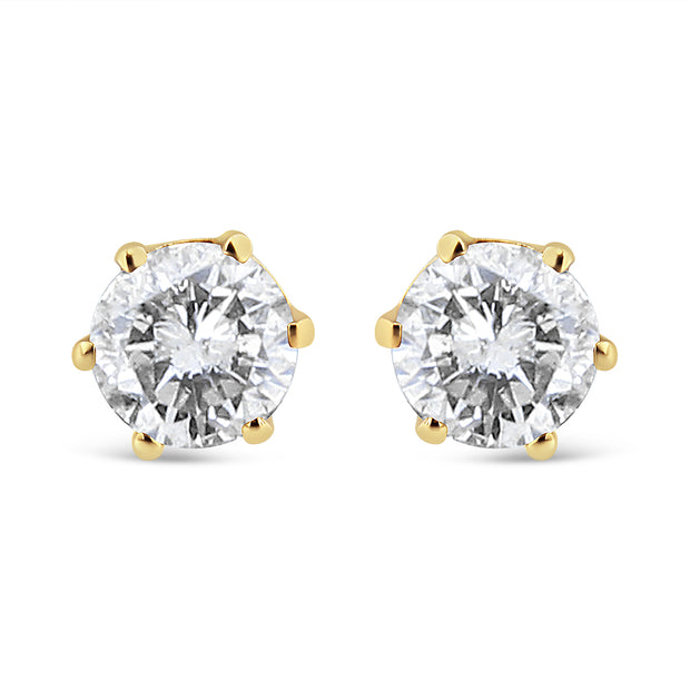14K Yellow Gold Diamond Solitaire 6 Prong Stud Earrings (3/4 cttw, I-J Color, I2-I3 Clarity)