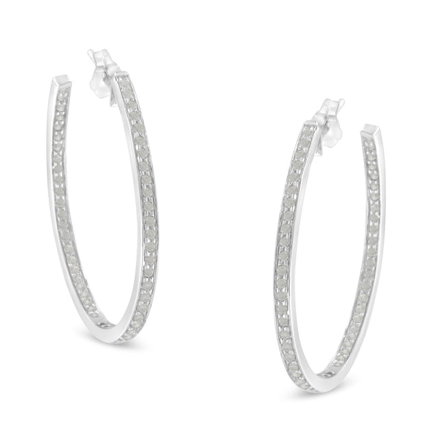 10k White Gold 1 cttw Diamond Inside-Out Hoop Earrings (I-J Clarity, I2-I3 Color)