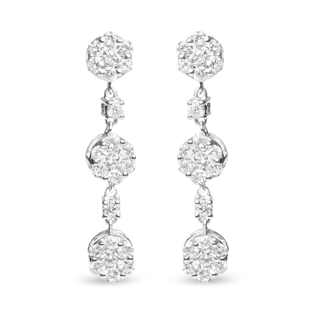 14K White Gold 2.00 Cttw Diamond Composite Cluster Floral Drop Earrings (I-J Color, I1-I2 Clarity)