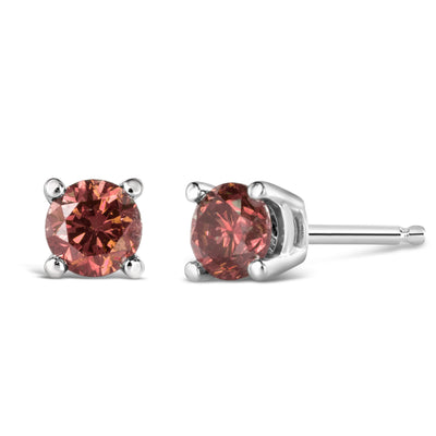 14K White Gold 1/3 Cttw 4-Prong Set Round Brilliant-Cut Pink Diamond Solitaire Stud Earrings (Treated Pink Color, VS2-SI1 Clarity)
